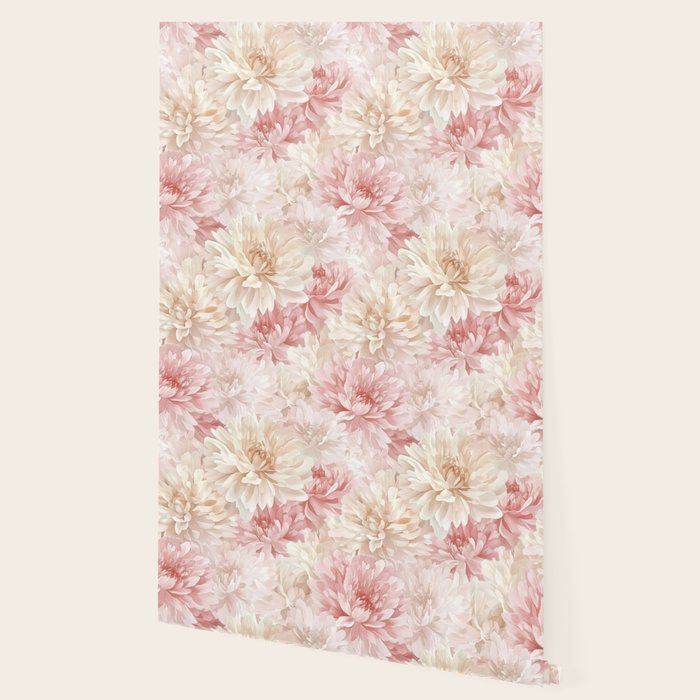Large Cream and Blush Pink Watercolor Peonies Flowers Wallpaper Gallery Image 2