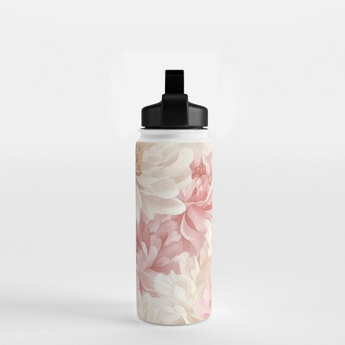 Large Cream and Blush Pink Watercolor Peonies Flowers Water Bottle Gallery Image 2