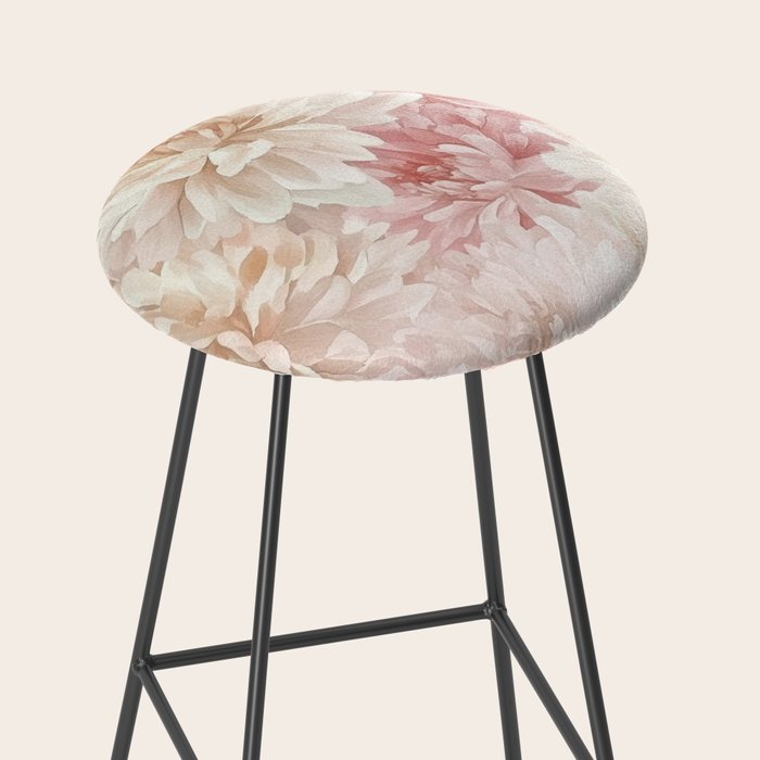 Large Cream and Blush Pink Watercolor Peonies Flowers Stool Gallery Image 2