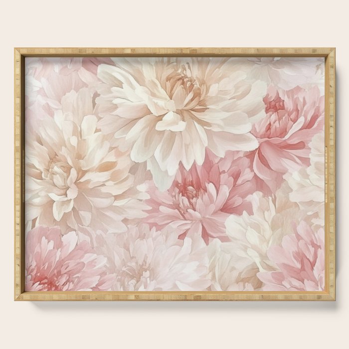 Large Cream and Blush Pink Watercolor Peonies Flowers Serving Tray Gallery Image 1