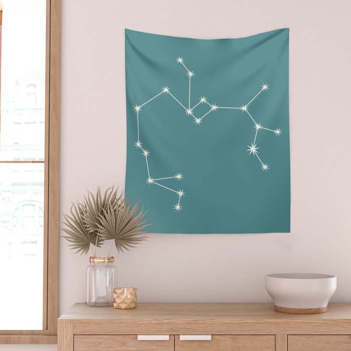 Sagittarius Zodiac Star Constellation Line Art Teal Wall Tapestry Gallery Image 2