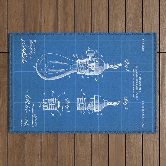 Light Bulb Patent - Designer Industrial Design Art - Blueprint Outdoor Rug Gallery Image 1