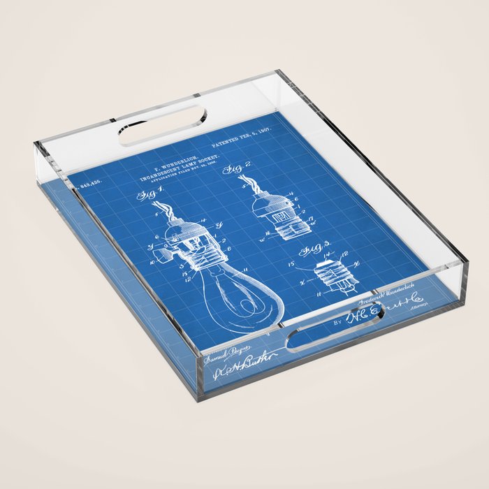 Light Bulb Patent - Designer Industrial Design Art - Blueprint Acrylic Tray Gallery Image 1