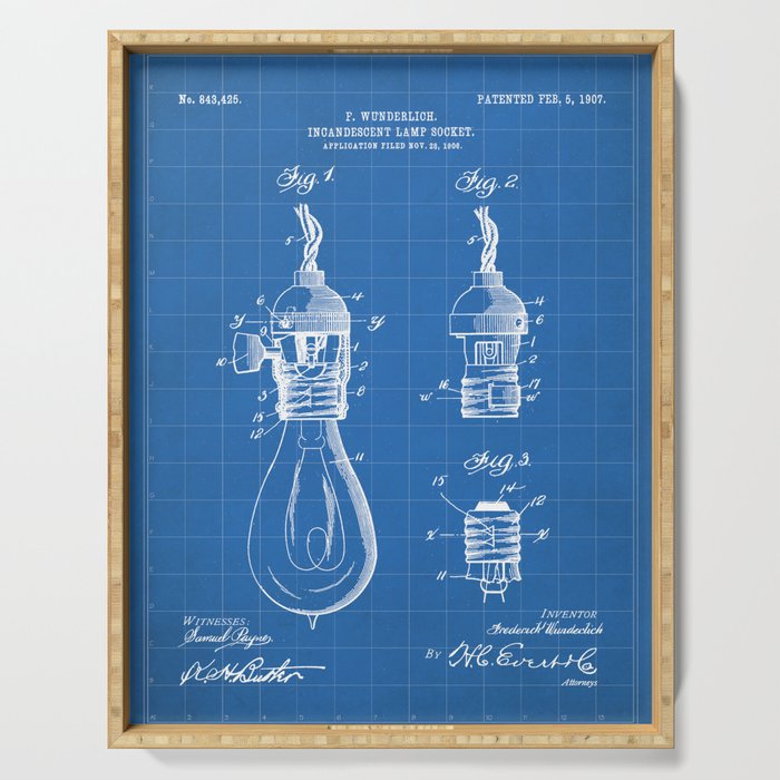 Light Bulb Patent - Designer Industrial Design Art - Blueprint Serving Tray Gallery Image 1