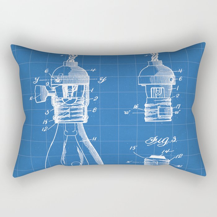 Light Bulb Patent - Designer Industrial Design Art - Blueprint Rectangular Pillow Gallery Image 1