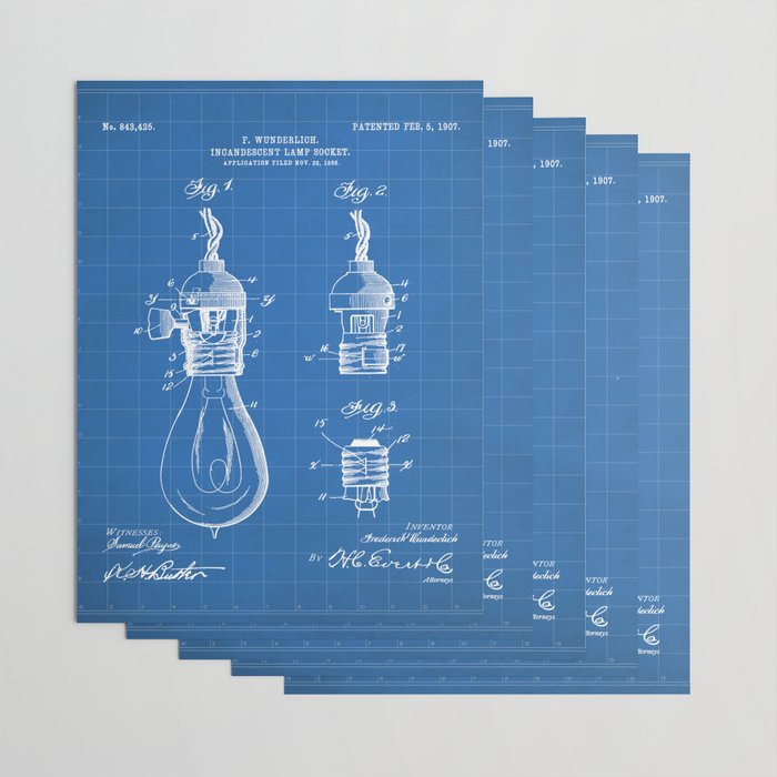 Light Bulb Patent - Designer Industrial Design Art - Blueprint Wrapping Paper Gallery Image 3