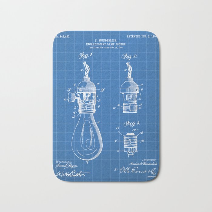 Light Bulb Patent - Designer Industrial Design Art - Blueprint Bath Mat Gallery Image 1