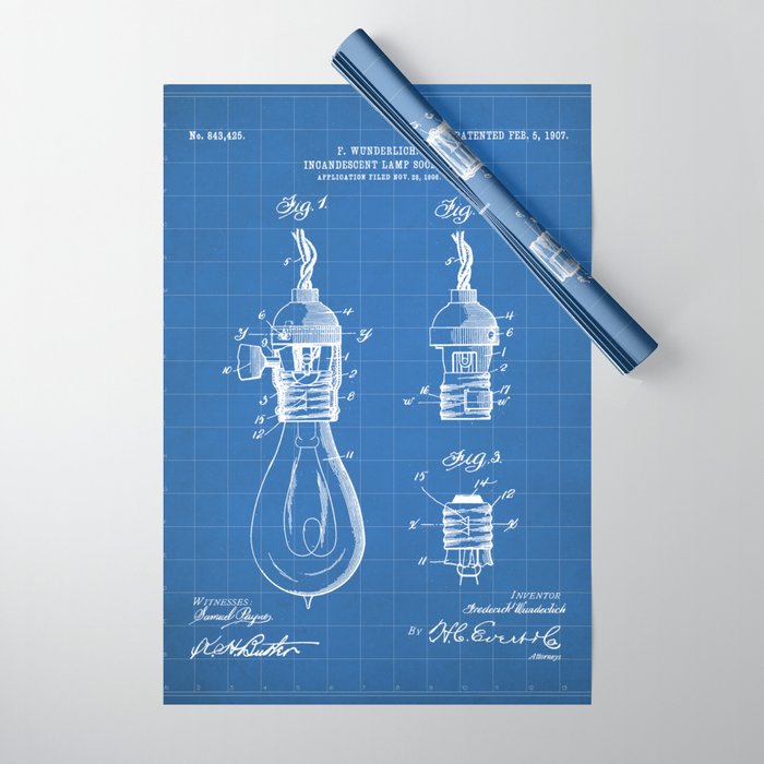 Light Bulb Patent - Designer Industrial Design Art - Blueprint Wrapping Paper Gallery Image 1