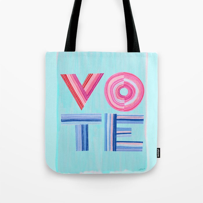 Vote Hand Lettering on Blue Watercolor Background Tote Bag Gallery Image 1
