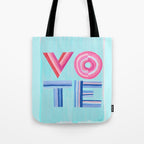 Vote Hand Lettering on Blue Watercolor Background Tote Bag Gallery Image 1