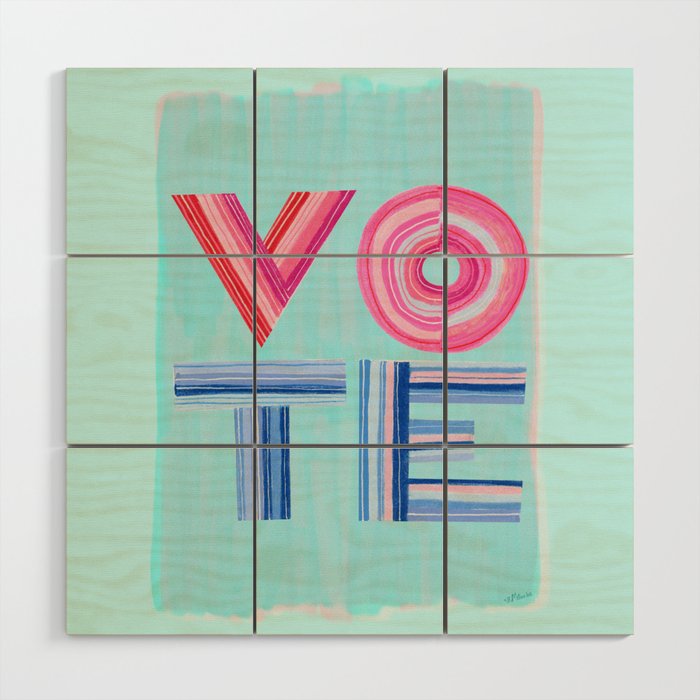 Vote Hand Lettering on Blue Watercolor Background Wood Wall Art Gallery Image 1