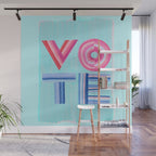 Vote Hand Lettering on Blue Watercolor Background Wall Mural Gallery Image 1