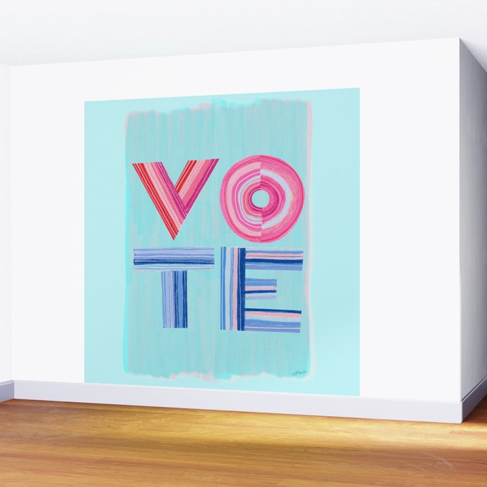 Vote Hand Lettering on Blue Watercolor Background Wall Mural Gallery Image 2