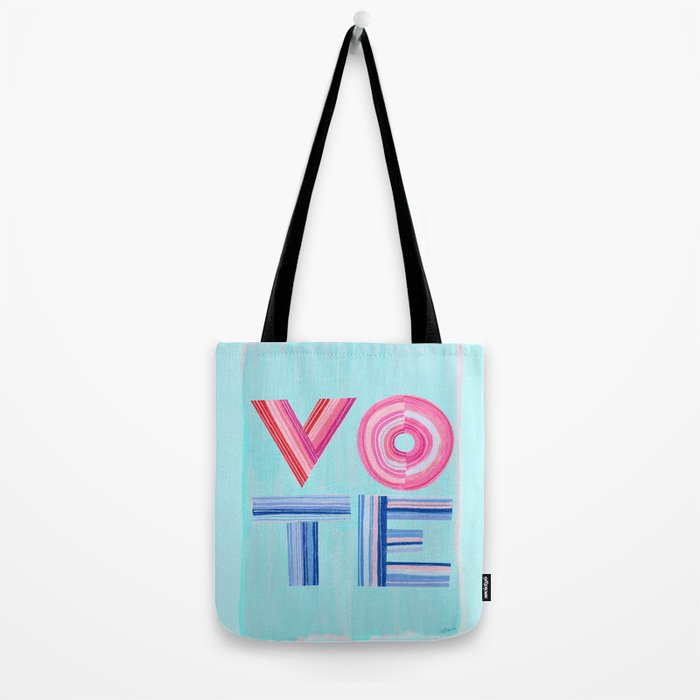 Vote Hand Lettering on Blue Watercolor Background Tote Bag Gallery Image 2