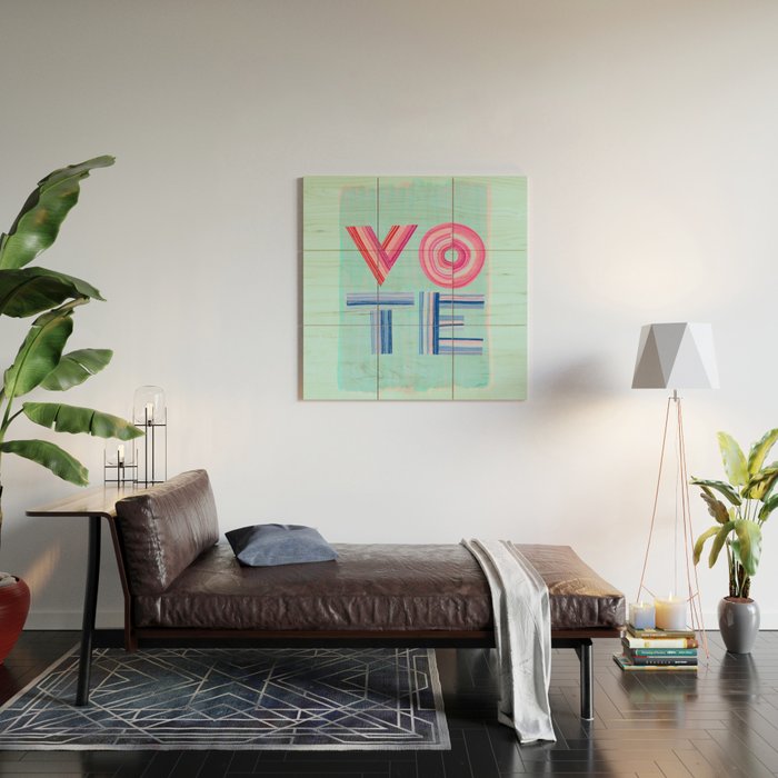 Vote Hand Lettering on Blue Watercolor Background Wood Wall Art Gallery Image 2