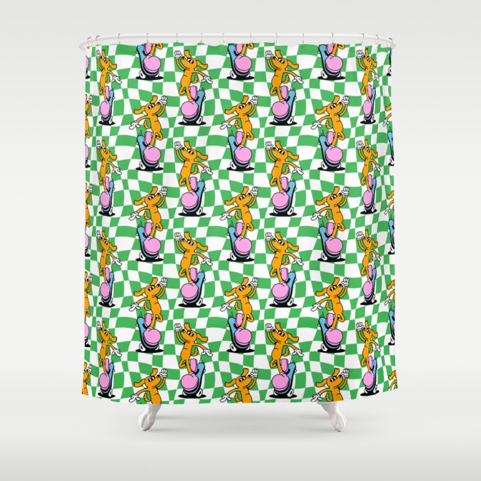 Retro dog cartoon character pattern Shower Curtain Gallery Image 1
