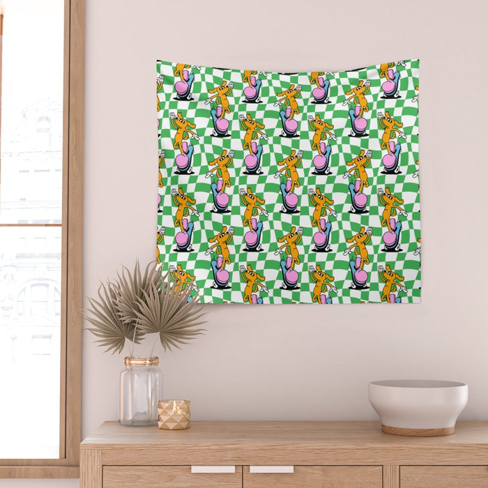 Retro dog cartoon character pattern Wall Tapestry Gallery Image 2