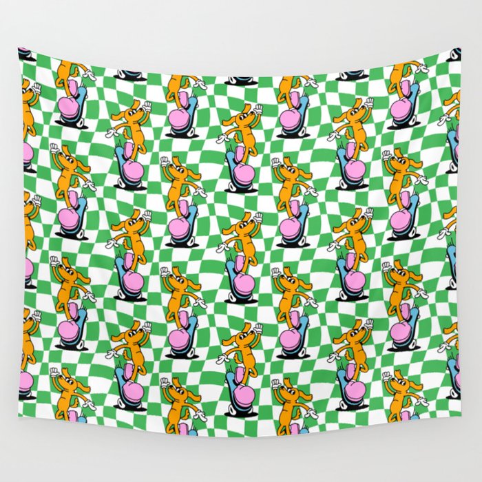 Retro dog cartoon character pattern Wall Tapestry Gallery Image 1