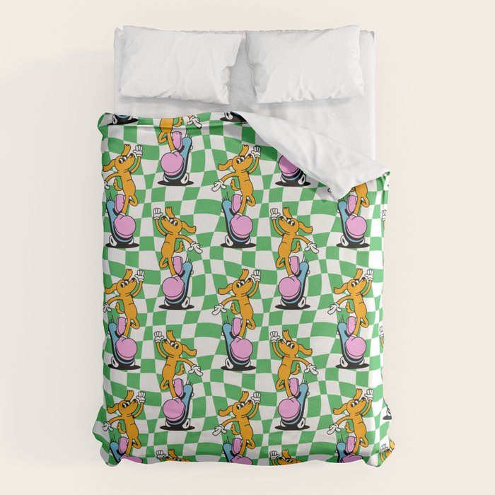 Retro dog cartoon character pattern Duvet Cover Gallery Image 6