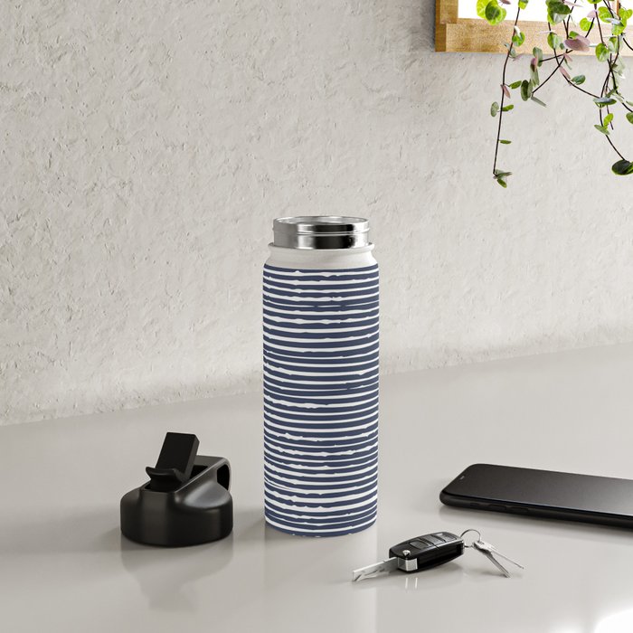 Abstract Stripes Pattern, Indigo, Navy Blue Water Bottle Gallery Image 4