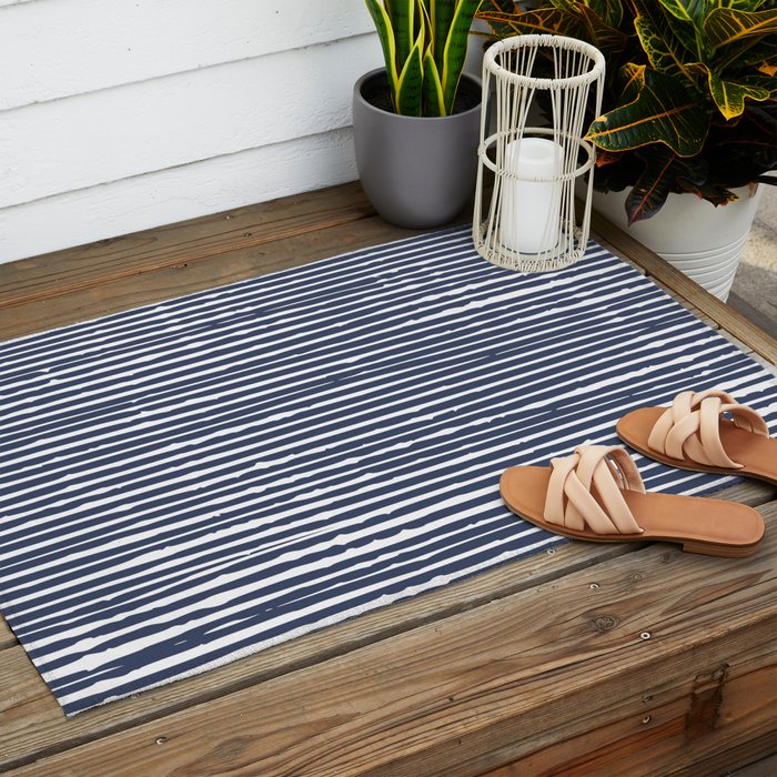 Abstract Stripes Pattern, Indigo, Navy Blue Outdoor Rug Gallery Image 2
