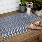 Abstract Stripes Pattern, Indigo, Navy Blue Outdoor Rug Gallery Image 2