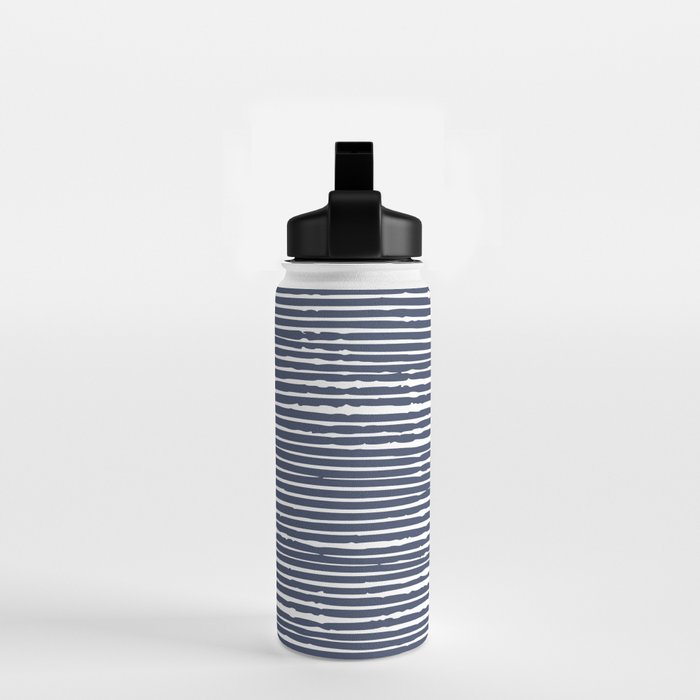 Abstract Stripes Pattern, Indigo, Navy Blue Water Bottle Gallery Image 2