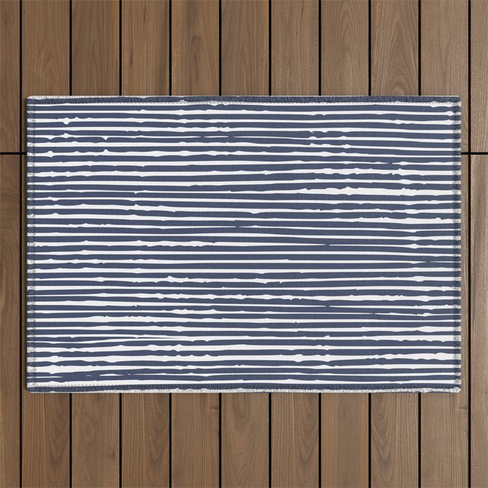 Abstract Stripes Pattern, Indigo, Navy Blue Outdoor Rug Gallery Image 1