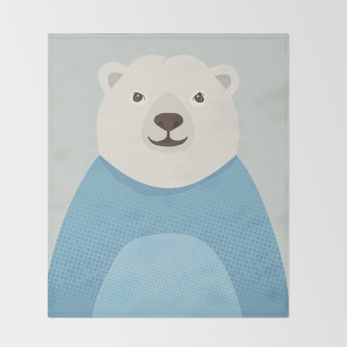 Whimsy Polar Bear, Animal Portrait Throw Blanket Gallery Image 2