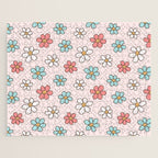 Happy Daisy Pattern, Cute and Fun Smiling Colorful Daisies Jigsaw Puzzle Gallery Image 1