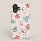 Happy Daisy Pattern, Cute and Fun Smiling Colorful Daisies iPhone Case Gallery Image 1