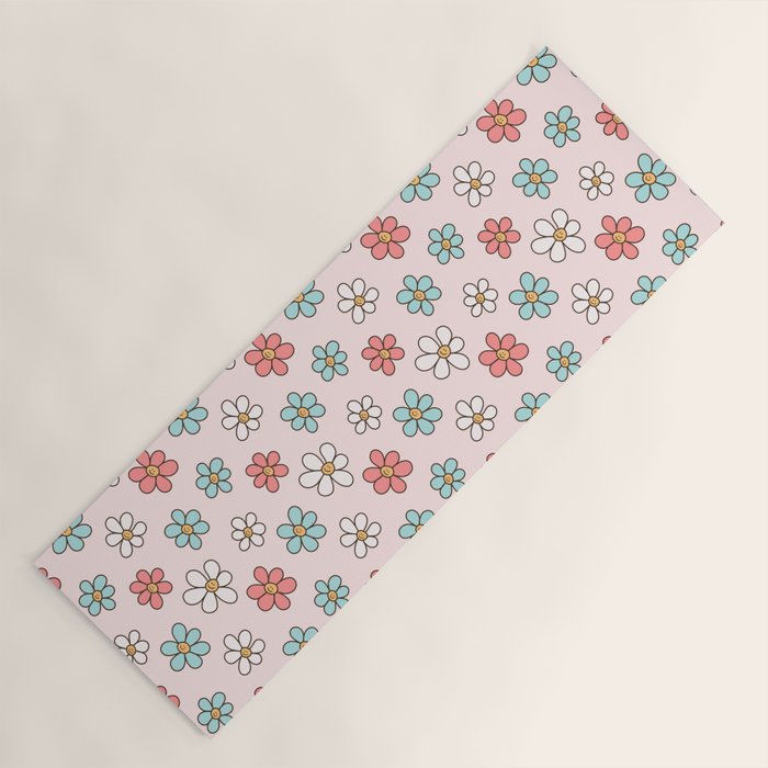 Happy Daisy Pattern, Cute and Fun Smiling Colorful Daisies Yoga Mat Gallery Image 1