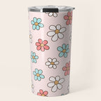 Happy Daisy Pattern, Cute and Fun Smiling Colorful Daisies Travel Mug Gallery Image 1