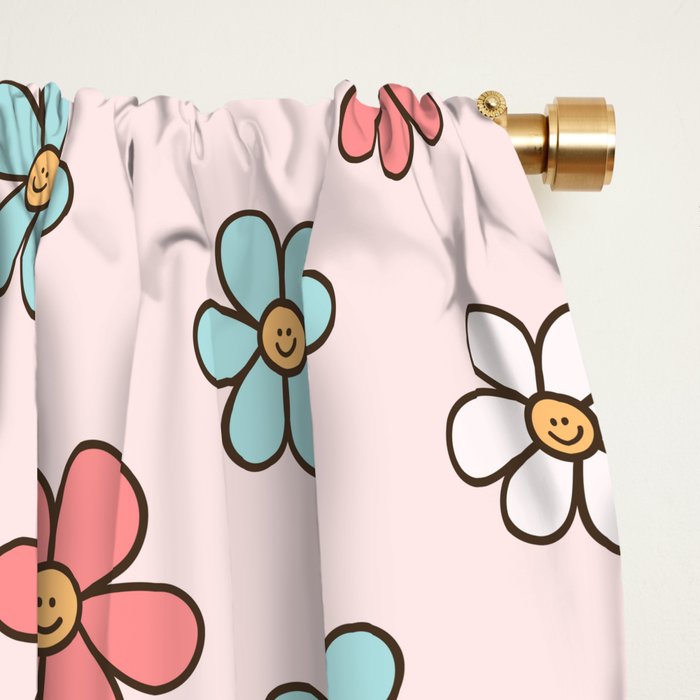 Happy Daisy Pattern, Cute and Fun Smiling Colorful Daisies Window Curtain Gallery Image 2