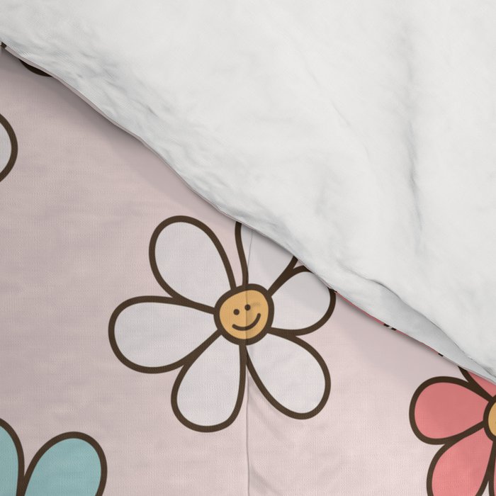 Happy Daisy Pattern, Cute and Fun Smiling Colorful Daisies Comforter Gallery Image 4