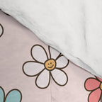 Happy Daisy Pattern, Cute and Fun Smiling Colorful Daisies Comforter Gallery Image 4