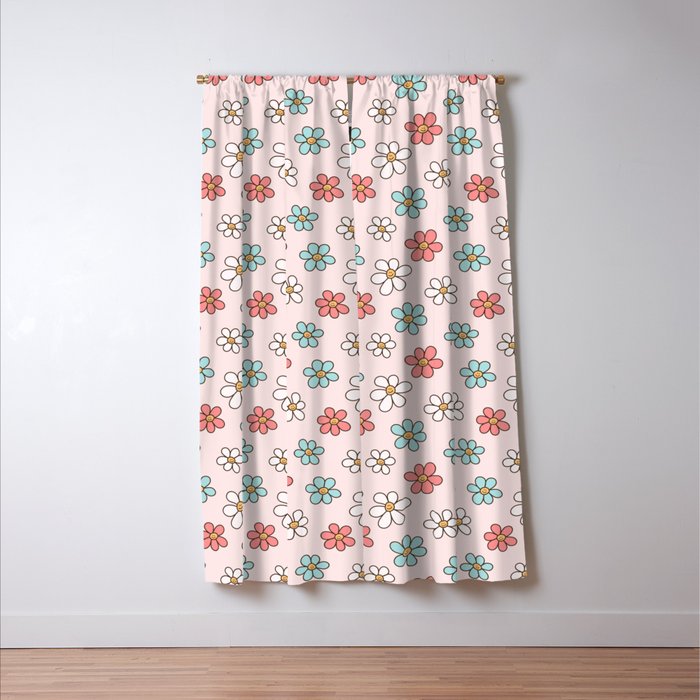 Happy Daisy Pattern, Cute and Fun Smiling Colorful Daisies Window Curtain Gallery Image 3