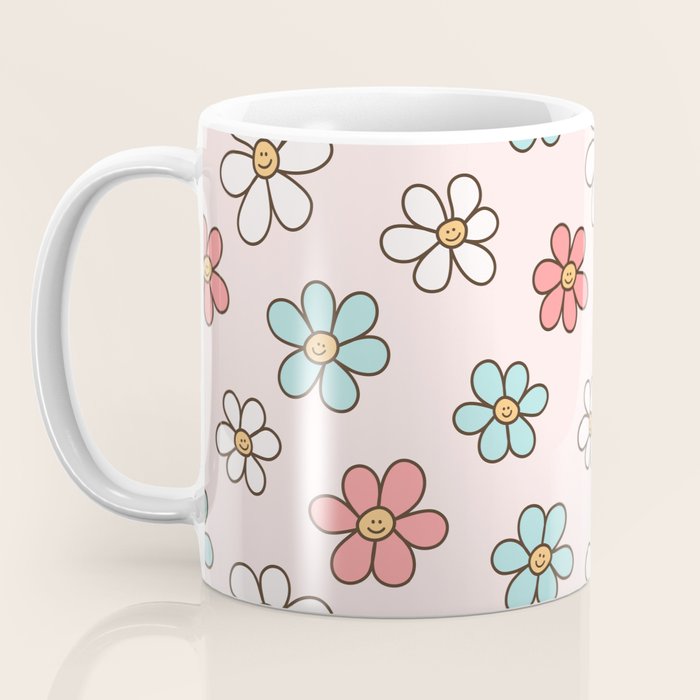 Happy Daisy Pattern, Cute and Fun Smiling Colorful Daisies Coffee Mug Gallery Image 3