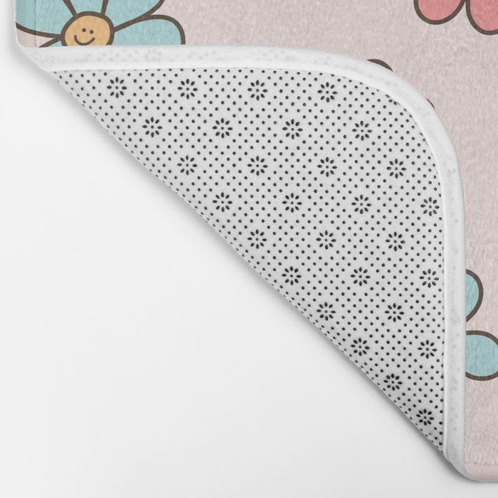 Happy Daisy Pattern, Cute and Fun Smiling Colorful Daisies Bath Mat Gallery Image 2