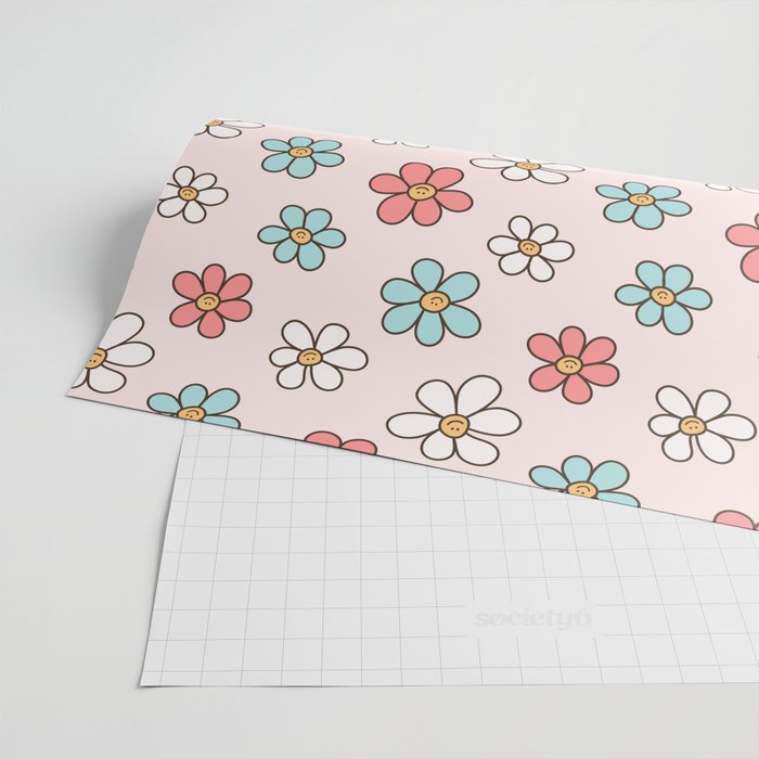 Happy Daisy Pattern, Cute and Fun Smiling Colorful Daisies Wrapping Paper Gallery Image 2
