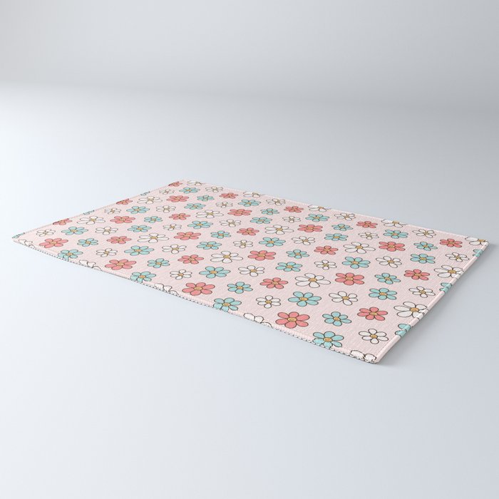 Happy Daisy Pattern, Cute and Fun Smiling Colorful Daisies Rug Gallery Image 3