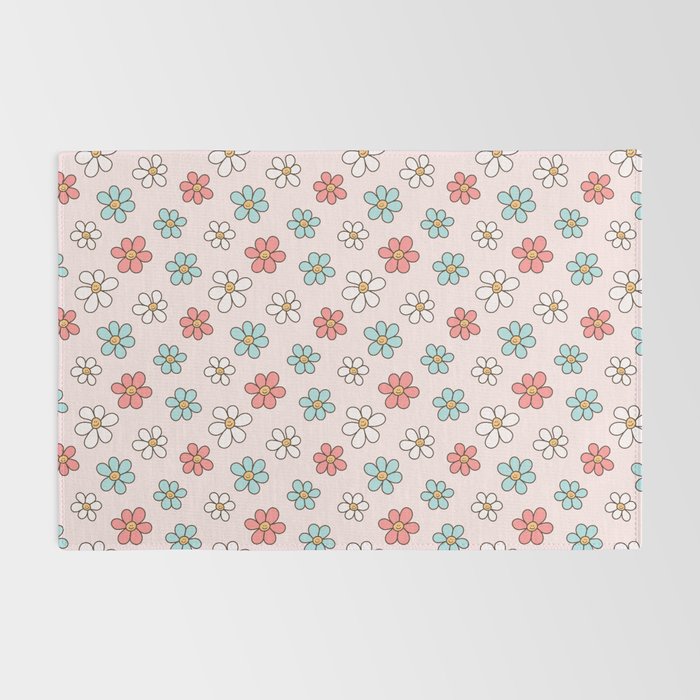 Happy Daisy Pattern, Cute and Fun Smiling Colorful Daisies Rug Gallery Image 2