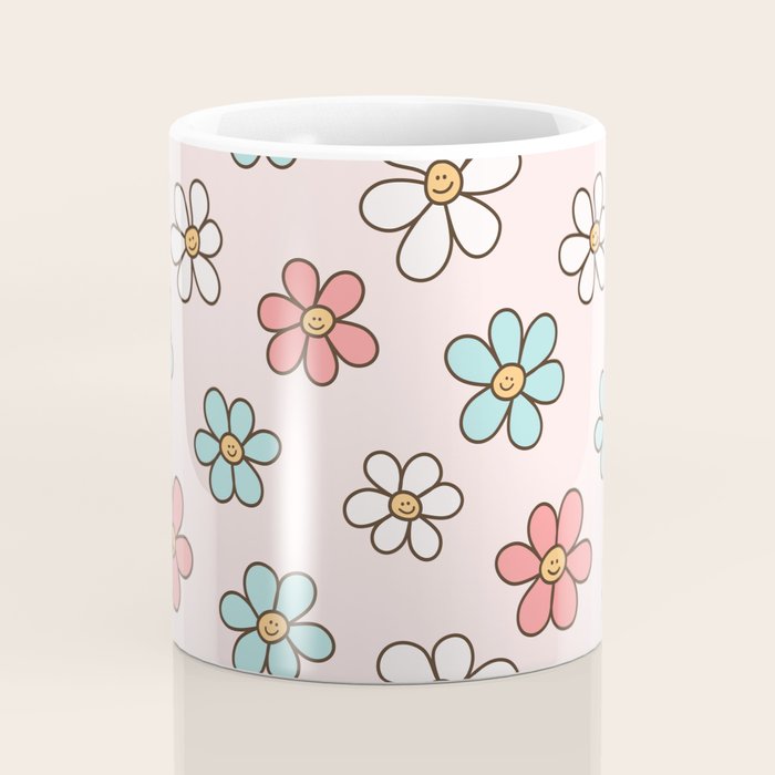 Happy Daisy Pattern, Cute and Fun Smiling Colorful Daisies Coffee Mug Gallery Image 4