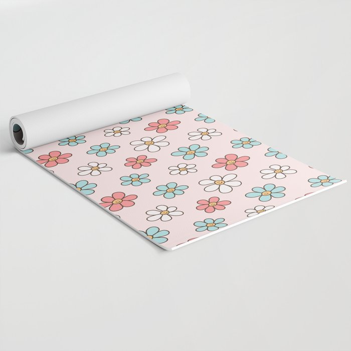 Happy Daisy Pattern, Cute and Fun Smiling Colorful Daisies Yoga Mat Gallery Image 2