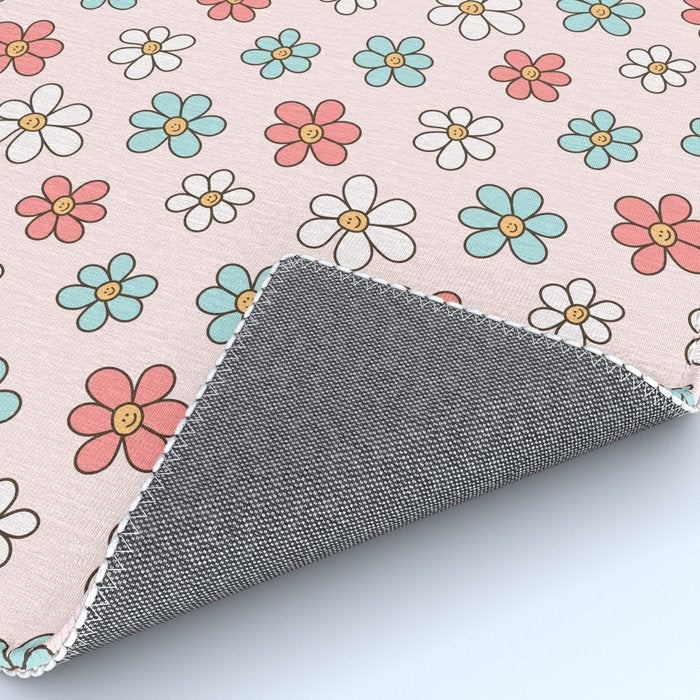 Happy Daisy Pattern, Cute and Fun Smiling Colorful Daisies Rug Gallery Image 4