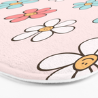 Happy Daisy Pattern, Cute and Fun Smiling Colorful Daisies Bath Mat Gallery Image 3