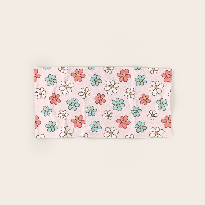 Happy Daisy Pattern, Cute and Fun Smiling Colorful Daisies Bath Towel Gallery Image 1