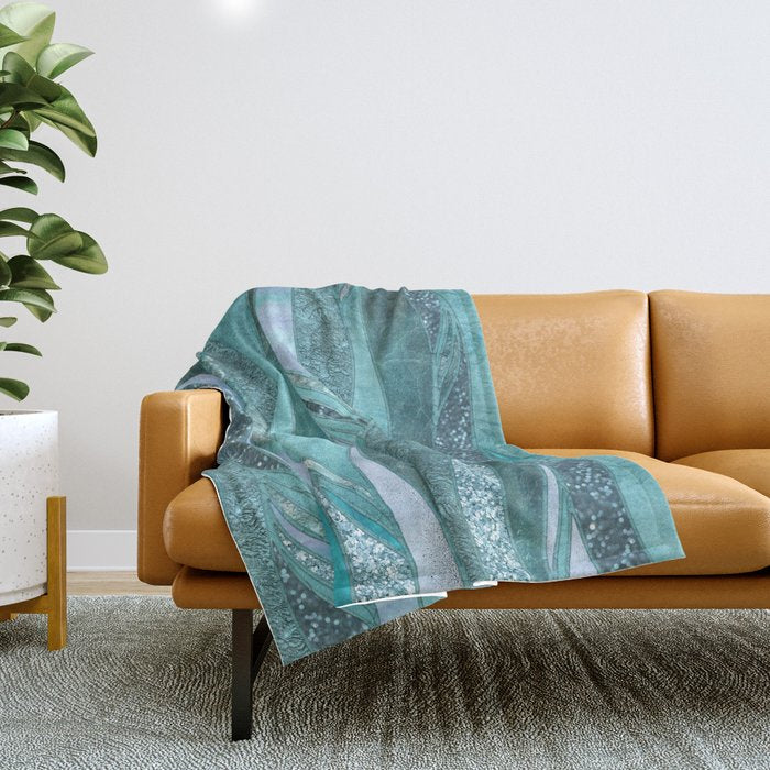 Precious Aqua And Turquoise Glamour Throw Blanket Gallery Image 1