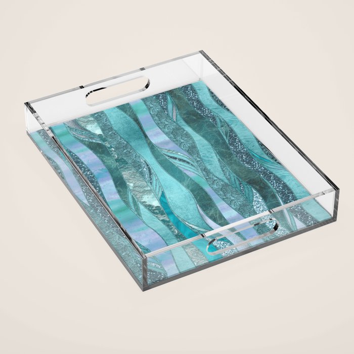 Precious Aqua And Turquoise Glamour Acrylic Tray Gallery Image 1