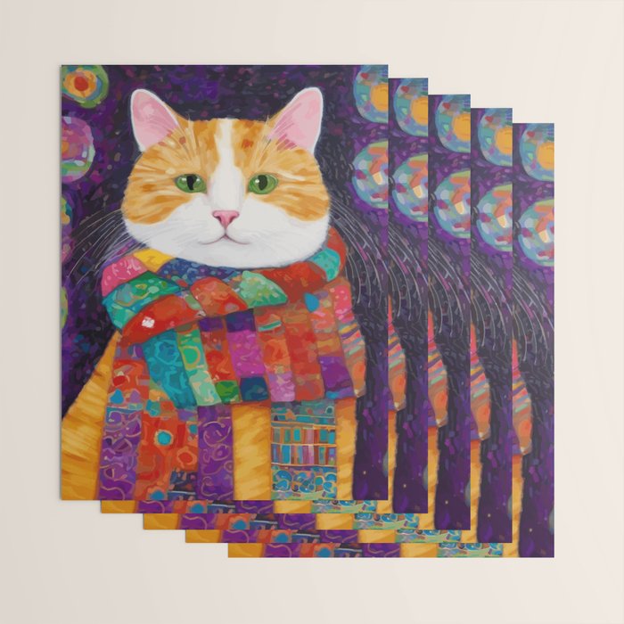 Gustav Klimt Style Painting of Tabby Cat with Green Eyes Wrapping Paper Gallery Image 3